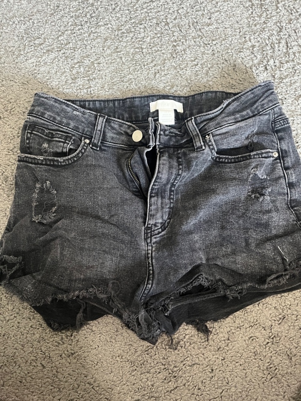 H&MWomen’s Distressed High-Rise Denim Shorts - Black
